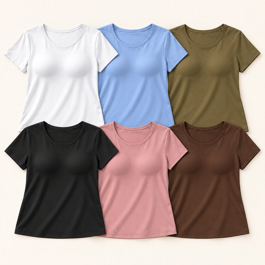 The T-shirt in White, Soft Blue, Olive, Black, Dusty Rose and Brown