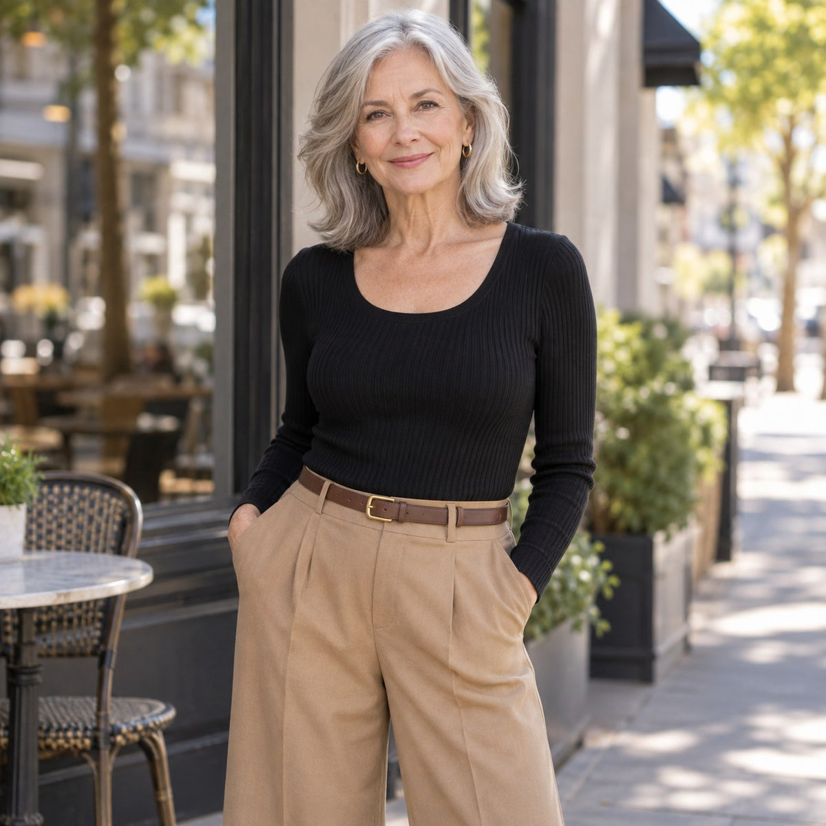 Ribbed Long-Sleeve Built-in Bra Top
