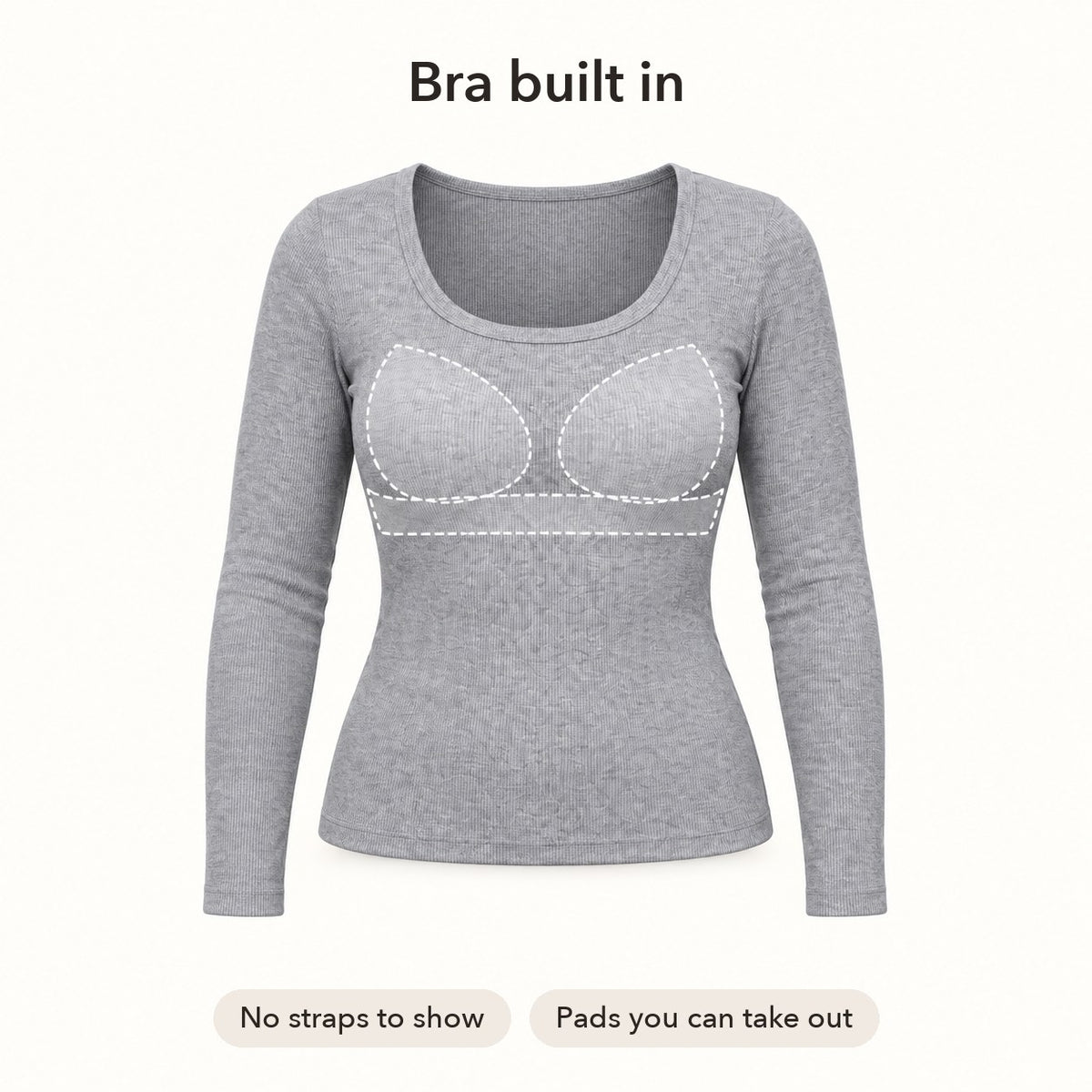 Ribbed Long-Sleeve Built-in Bra Top