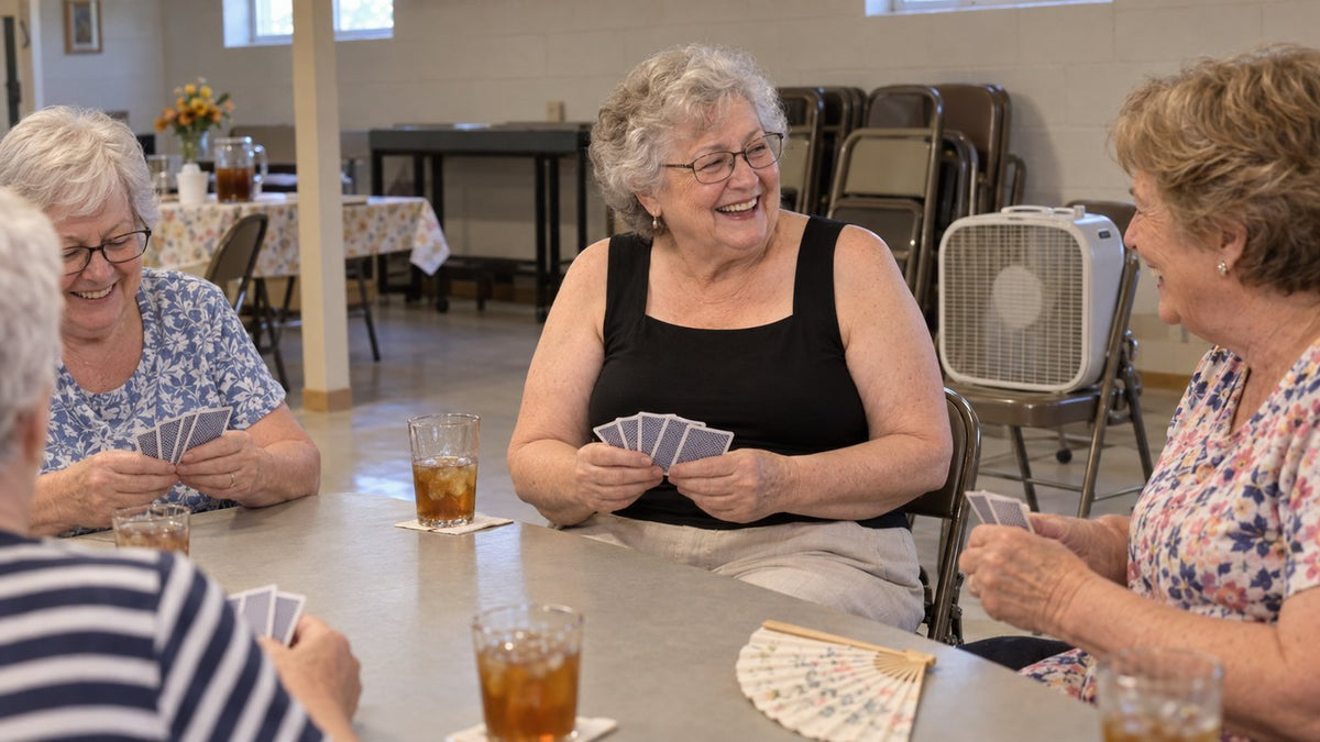 Norma, 76, in the church basement in July in the tank